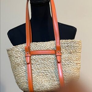 Zara Tan and Orange Woven Tote Bag